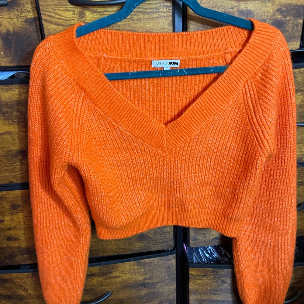 Fashion Nova Bright Orange V-Neck Sweater